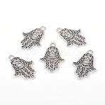 Tibetan Style Alloy Pendants, for Religion, Hamsa Hand/Hand of Fatima/Hand of Miriam, Antique Silver, 24.5x17x1mm, Hole: 2mm(TIBEP-G026-01AS)