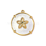 304 Stainless Steel Enamel Pendants, Flat Round with Flower Charms, Ion Plating(IP), Long-Lasting Plated, Mirror Polished Finish, Real 18K Gold Plated, White, 28x25mm, Hole: 1.4mm(STAS-OY011-73G)