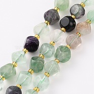 Natural Fluorite Beads Strands, with Seed Beads, Six Sided Celestial Dice, Faceted, 8~8.5x8~8.5mm, Hole: 1mm, about 40pcs/strand, 15.75 inch(40cm)(G-A030-B28-8mm-01)