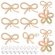 12Pcs Brass Bowknot Stud Earrings Finding, with Vertical Loops & 925 Silver Pin & 20Pcs Plastic Ear Nuts, Real 18K Gold Plated, 9x14mm, Hole: 1mm, Pin: 0.6mm(KK-BC0011-12)
