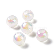 ABS Plastic European Beads, AB Color Plated, Round, White, 15.5x14mm, Hole: 6mm(KY-G025-15)