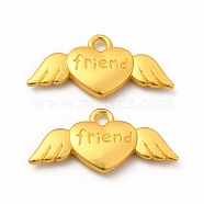 Rack Plating Alloy Pendants, Heart with Wing & Word Friend Charm, Matte Gold Color, 12.5x27x3.2mm, Hole: 2mm(PALLOY-A001-14MG)