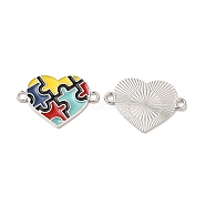 Alloy Enamel Connector Charms, Cadmium Free & Nickel Free & Lead Free, Heart Links with Puzzle Pattern, Platinum, Colorful, 19x27.5x1.5mm, Hole: 2mm(ENAM-C005-05P)