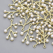 Alloy Pendants, with ABS Plastic Imitation Pearl, Branches, Light Gold, 37x22x6mm, Hole: 1.8mm(X-PALLOY-S121-188)