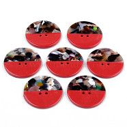 4-Hole Cellulose Acetate(Resin) Buttons, Flat Round, Red, 30x2.5mm, Hole: 1.8mm(BUTT-S026-002A-02)