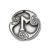 Rune Letters Alloy Pendants, Round, Antique Silver, 25x3mm, Hole: 1.6mm(PALLOY-S193-01AS-21)