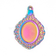 Ion Plating(IP) Rainbow Color 304 Stainless Steel Pendants Cabochon Seetings, Oval, Tray: 10x7.5mm, 22x15x1.5mm, Hole: 1.4mm(STAS-C049-19M)