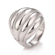304 Stainless Steel Textured Chunky Finger Ring, Croissant Ring for Men Women, Stainless Steel Color, US Size 6 1/4(16.7mm)~US Size 10(19.8mm)(RJEW-B040-04P)