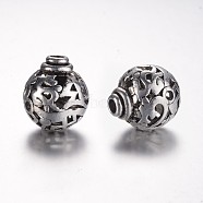 Tibetan Style Alloy 3-Hole Guru Beads, T-Drilled Beads, Round, Antique Silver, 16x14mm, Hole: 3mm(X-PALLOY-YC45776-AS)