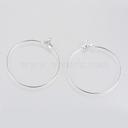 Steel & Brass Wire Pendants, Flat Round, Silver Color Plated, 33~34x31~32x0.5mm, Hole: 1mm(KK-R056-05S)