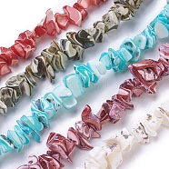 Freshwater Shell Beads Strands, Chip, Dyed, Mixed Color, 4~15x3~17mm, Hole: 0.8mm, about 14.57 inch(37cm)(BSHE-L039-05)