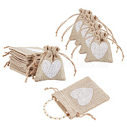 Jute Cloth Storage Bags, Drawstring Bags, Rectangle with Heart Pattern, Pale Goldenrod, 10x8x0.3cm(ABAG-WH0031-30)