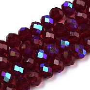 Electroplate Glass Beads Strands, Half Rainbow Plated, Faceted, Rondelle, Dark Red, 6x5mm, Hole: 1mm, about 83~85pcs/strand, 38~39cm(EGLA-A034-T6mm-L21)