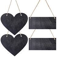 CRASPIRE 4Pcs 2 Style Heart & Rectangle Wooden Hanging Plate, Decoration Accessories, Black, 80~180x180~220x3mm, 2pcs/style(HJEW-CP0001-01)