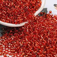 Glass Seed Beads, Silver Lined, Cylinder, Red, 2.5x1.6mm, Hole: 1mm, about 58967pcs/pound(SEED-S042-04A-10)