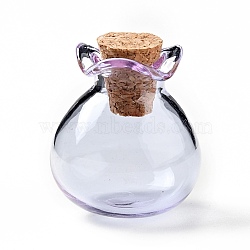 Lucky Bag Shape Glass Cork Bottles Ornament, Glass Empty Wishing Bottles, DIY Vials for Pendant Decorations, Lilac, 2.5cm(AJEW-A039-02F)