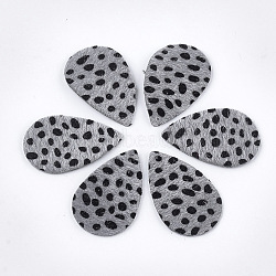 Cloth Big Pendants, with Double-Sided Faux Horsehair Fur, teardrop, with Spot, Gray, 57.5x37x1mm, Hole: 2mm(FIND-Q082-01E)