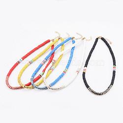 Handmade Polymer Clay Heishi Beads Beaded Necklaces, with Non-magnetic Synthetic Hematite Beads and 304 Stainless Steel Lobster Claw Clasps, Mixed Color, 16.73 inch(42.5cm)(NJEW-JN02901)