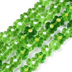 Handmade Millefiori Glass Bead Strands, Flower, Green, 6.4~9x3.2mm, Hole: 1mm, about 56pcs/Strand, 15.75''(40cm)(X-LAMP-J035-8mm-04)