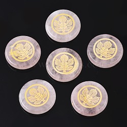 Autumn Theme Natural Rose Quartz Cabochons, Flat Round with Maple Leaf Pattern, 25x5mm, about 6pcs/bag(G-S375-004B)