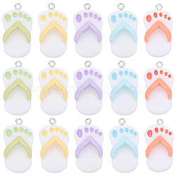 20Pcs 5 Colors Opaque Resin Pendants, Flip Flops Charms, with Platinum Plated Iron Loops, Mixed Color, 31.5x16.5x10.5mm, Hole: 2mm, 4pcs/color(RESI-SC0002-67)