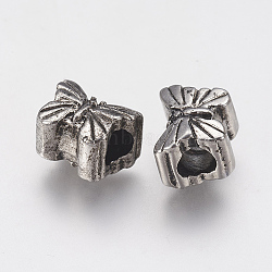 Ion Plating(IP) 304 Stainless Steel European Beads, Large Hole Beads, Butterfly, Antique Silver, 10x13x9mm, Hole: 4.5mm(STAS-J022-064AS)