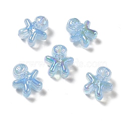 UV Plating Rainbow Iridescent Acrylic Beads, Christmas Gingerbread Man, Light Sky Blue, 20x18x10.5mm, Hole: 3.5mm(PACR-M002-11A)