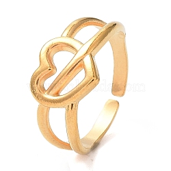 Ion Plating(IP) 304 Stainless Steel Hollow Heart Open Cuff Rings, Golden, Inner Diameter: 16.8mm(RJEW-D006-05G)