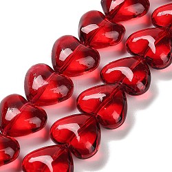 Electroplate Glass Beads Strands, Heart, Red, 12.2x15x8mm, Hole: 1mm, about 50pcs/strand, 23.62''(60cm)(X-EGLA-B008-01A-NA01)