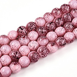 Transparent Baking Paint Glass Beads Strands, Round, Two Tone, Pink, 10~10.5mm, Hole: 1.4mm, about 79~83pcs/strand, 29.92~31.10 inch(76~79cm)(DGLA-N009-10mm-03)