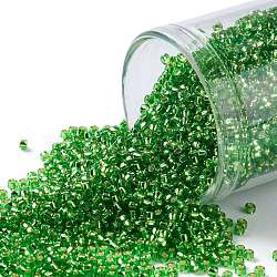 TOHO Round Seed Beads, Japanese Seed Beads, (27) Silver Lined Peridot, 15/0, 1.5mm, Hole: 0.7mm, about 3000pcs/bottle, 10g/bottle(SEED-JPTR15-0027)