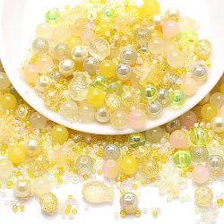 Glass Beads, Round & Starfish & Fish & Rondelle, Mixed Style, Yellow, 2~14x2~10x1~8.5mm, Hole: 0.8~1.5mm(GLAA-E040-01C)