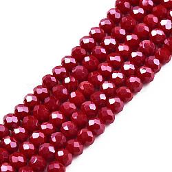 Electroplate Glass Beads Strands, Pearl Luster Plated, Faceted, Rondelle, Dark Red, 4x3mm, Hole: 0.4mm, about 123~127pcs/strand, 16.5~16.9 inch(42~43cm)(X1-EGLA-A034-P4mm-A22)