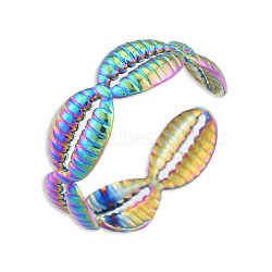 Ion Plating(IP) 304 Stainless Steel Shell Wrap Open Cuff Ring for Women, Rainbow Color, US Size 8(18.1mm)(RJEW-N038-102M)