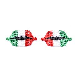 Handmade Seed Beads Links Connectors, with Elastic Thread, Loom Pattern, Lip with Flag of Italy, Colorful, 27x47.5x1.5mm, Hole: 2.5mm(SEED-I012-57)