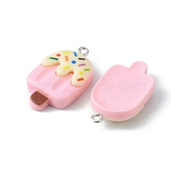 Opaque Resin Pendants, Imitation Food, with Platinum Tone Iron Loops, Ice Cream Charms, Pink, 32x18x7mm, Hole: 1.8mm(RESI-CJC0011-26E)