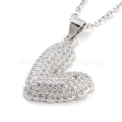 Valentine's Day Brass Micro Pave Clear Cubic Zirconia Pendant Necklaces, Heart, Platinum, 18.35 inch(466mm)(NJEW-B101-06P)