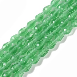 Cat Eye Beads Strands, Faceted, Teardrop, Medium Sea Green, 6x4mm, Hole: 0.9mm, about 63pcs/strand, 15.16 inch(38.5cm)(CE-N014-02A-04)