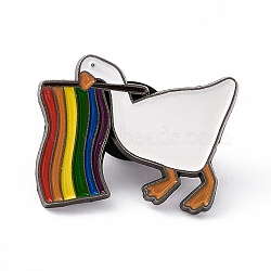 Rainbow Color Pride Flag Animal Enamel Pin, Brooches, Electrophoresis Black Alloy Brooch for Backpack Clothes, Duck Pattern, 24x28x2mm, Pin: 1.2mm(JEWB-A005-11-01)