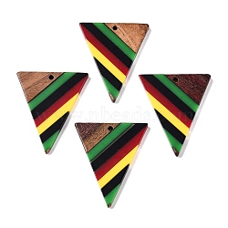 Jamaican Colour Epoxy Resin & Walnut Wood Pendants, Geometric Charms, Triangle, 36.5x30.5x3.5mm, Hole: 1.8mm(RESI-N039-122T)