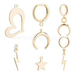 BENECREAT DIY Earring Making, with 10Pcs Brass Huggie Hoop Earring Findings, 8Pcs Brass Pendants, Mixed Shape, Real 18K Gold Plated, Pendants: 11.5~20x10~29x1~3mm, Hole: 1~1.4mm(DIY-BC0004-28)