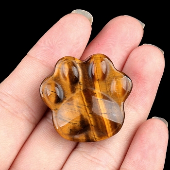 Natural Tiger Eye Carved Figurines Statues for Home Office Desktop Decoration, Cat Paw Print, 30x28mm