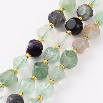 Natural Fluorite Beads Strands, with Seed Beads, Six Sided Celestial Dice, Faceted, 8~8.5x8~8.5mm, Hole: 1mm, about 40pcs/strand, 15.75 inch(40cm)