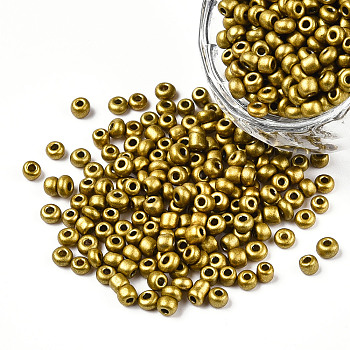 12/0 Baking Paint Glass Round Seed Beads, Dark Goldenrod, 1.5~2x1.5mm, Hole: 0.5~1mm, about 30000pcs/pound