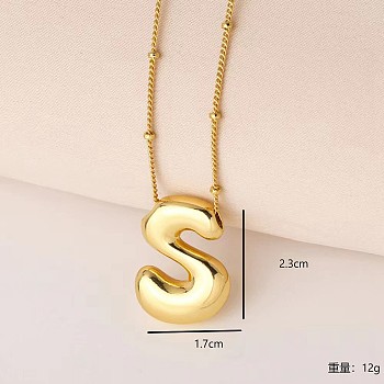 Simple and Stylish Brass Letter Pendant Necklaces for Women Men, Golden, Letter S, 16.14 inch(41cm)