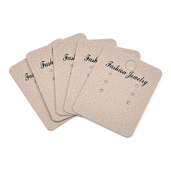 Paper Jewelry Earring Display Cards, Earring Stud Display Cards, Rectangle, Tan, 4.8x3.95x0.05cm, Hole: 6mm and 2mm