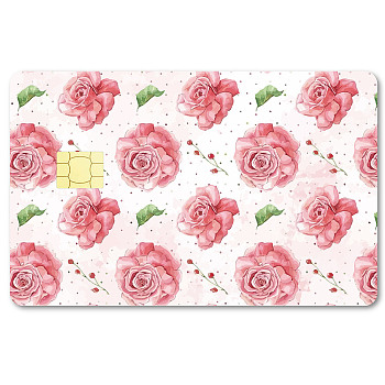 Rectangle PVC Plastic Waterproof Card Stickers, Self-adhesion Card Skin for Bank Card Decor, June Rose, 186.3x137.3mm