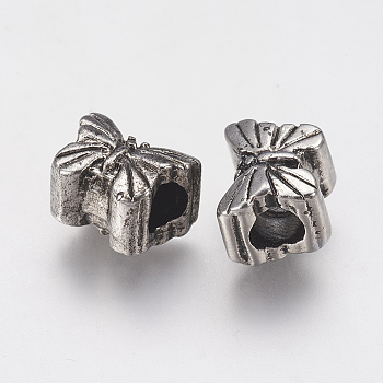 Ion Plating(IP) 304 Stainless Steel European Beads, Large Hole Beads, Butterfly, Antique Silver, 10x13x9mm, Hole: 4.5mm