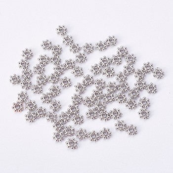 CCB Plastic Bead Spacers, Flower, Platinum, 4x1mm, Hole: 1mm