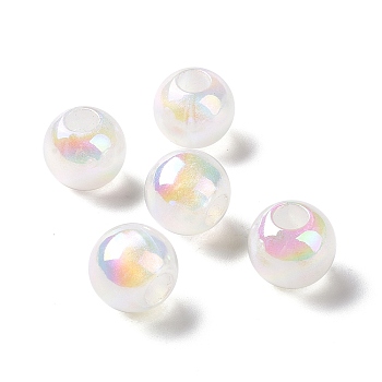 ABS Plastic European Beads, AB Color Plated, Round, White, 15.5x14mm, Hole: 6mm